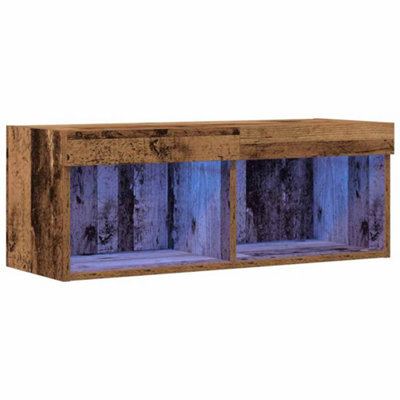 Berkfield Modern Tv Wall Cabinet With Led Lights Old Wood 80X30X30 Cm - image 1