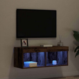 Berkfield Modern Tv Wall Cabinet With Led Lights Old Wood 80X30X30 Cm - thumbnail 6