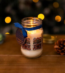 Christmas Candle In Glass Jar Spiced Apple And Cinnamon, Wax Pillar Candles Scented Flame, Christmas Decorations