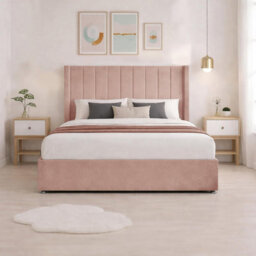 Luxury Pink Plush Milan Super King Size Bed Frame With Mattress 54 Inches Wingback Headboard 2 Footend Storage Drawers - thumbnail 4