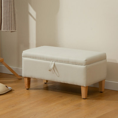 Homcom Linen Storage Ottoman Storage Box With Rubberwood Legs, Beige - image 1