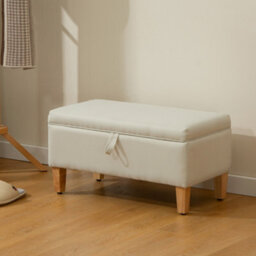 Homcom Linen Storage Ottoman Storage Box With Rubberwood Legs, Beige - thumbnail 1