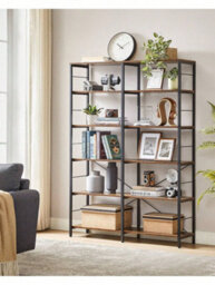 LEDREM 6-Tier Bookshelf, Shelving Unit, Tall Storage Shelf, Industrial Style, Room Divider, Living Room, Study, Kitchen - thumbnail 3
