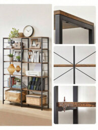 LEDREM 6-Tier Bookshelf, Shelving Unit, Tall Storage Shelf, Industrial Style, Room Divider, Living Room, Study, Kitchen - thumbnail 5