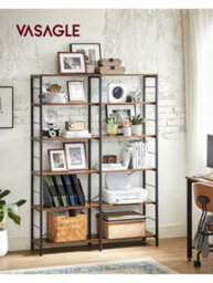 LEDREM 6-Tier Bookshelf, Shelving Unit, Tall Storage Shelf, Industrial Style, Room Divider, Living Room, Study, Kitchen - thumbnail 1