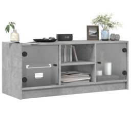 Berkfield Tv Cabinet With Glass Doors Concrete Grey 102X37X42 Cm - thumbnail 4