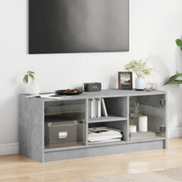 Berkfield Tv Cabinet With Glass Doors Concrete Grey 102X37X42 Cm - thumbnail 3