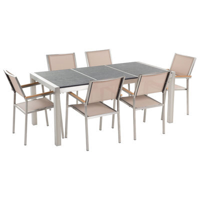 Beliani Garden Dining Set 6 Seater Grosseto Triple Plate Basalt Flamed Black/ Beige - image 1