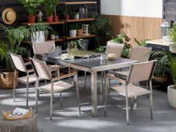 Beliani Garden Dining Set 6 Seater Grosseto Triple Plate Basalt Flamed Black/ Beige - thumbnail 2