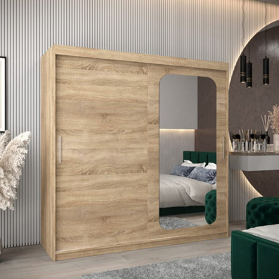 Arte Uppsala T2 Sliding Door Wardrobe 200Cm In Oak Sonoma - Timeless Storage With Mirrored Elegance - image 1