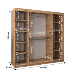 Arte Uppsala T2 Sliding Door Wardrobe 200Cm In Oak Sonoma - Timeless Storage With Mirrored Elegance - thumbnail 4