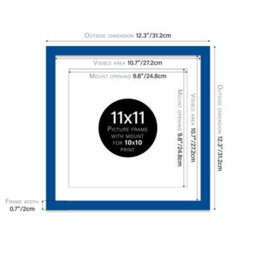 "11X11"" Blue Picture Frame - 11X11"" Square Frame With 10X10"" Mount For 11X11""/10X10"" Pictures Art Deco Style Room Decor, 1 Pack" - thumbnail 2