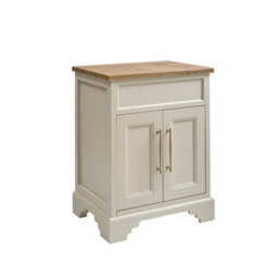 Homestylestore Antique White And Oak 645mm Bathroom Vanity Unit And Brushed Brass T Bar Handles - thumbnail 1