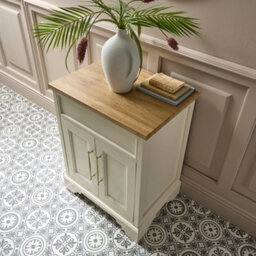 Homestylestore Antique White And Oak 645mm Bathroom Vanity Unit And Brushed Brass T Bar Handles - thumbnail 4