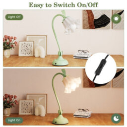 Costway Bedside Table Lamp Vintage Nightstand Lamp With Lily Of The Valley Acrylic Lampshade - thumbnail 5
