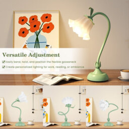 Costway Bedside Table Lamp Vintage Nightstand Lamp With Lily Of The Valley Acrylic Lampshade - thumbnail 6