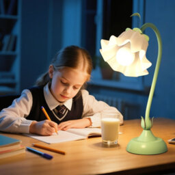 Costway Bedside Table Lamp Vintage Nightstand Lamp With Lily Of The Valley Acrylic Lampshade - thumbnail 3