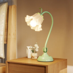 Costway Bedside Table Lamp Vintage Nightstand Lamp With Lily Of The Valley Acrylic Lampshade - thumbnail 1