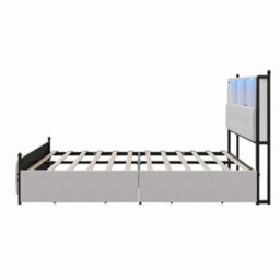 3Ft Single Bed Frame 90X190 Cm With 2 Storage Drawers,upholstered Bed With Usb & Led Lights, Storage Headboard, Beige, No Mattress - thumbnail 8