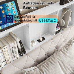 3Ft Single Bed Frame 90X190 Cm With 2 Storage Drawers,upholstered Bed With Usb & Led Lights, Storage Headboard, Beige, No Mattress - thumbnail 7