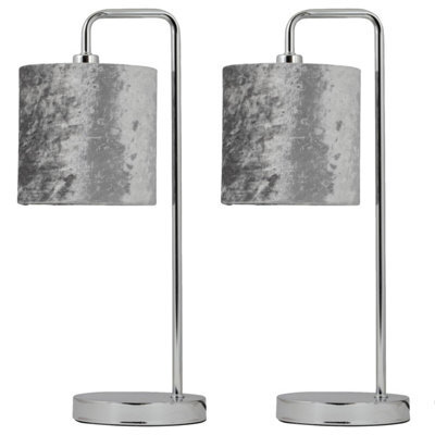 First Choice Lighting Set Of 2 Chrome Arched Table Lamps With Grey Crushed Velvet Shades - image 1