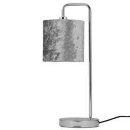First Choice Lighting Set Of 2 Chrome Arched Table Lamps With Grey Crushed Velvet Shades - thumbnail 2
