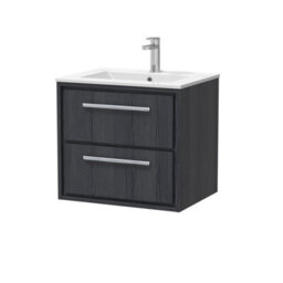 Hudson Reed Wall Hung 2-Drawer Vanity & Basin, Graphite Grey Woodgrain, Vitreous China, 610X557X557mm - thumbnail 2
