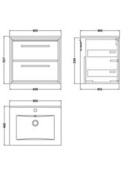Hudson Reed Wall Hung 2-Drawer Vanity & Basin, Graphite Grey Woodgrain, Vitreous China, 610X557X557mm - thumbnail 4