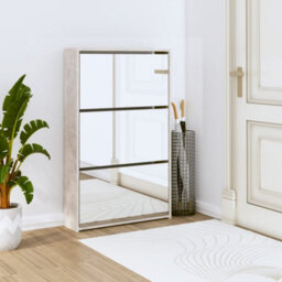 Berkfield Shoe Cabinet With Mirror 3-Layer Concrete Grey 63X17X102.5 Cm - thumbnail 1