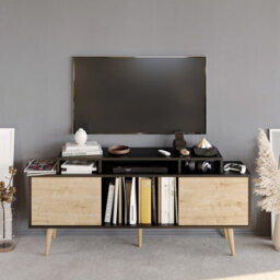 Decorotika Char Tv Stand Tv Unit For Tvs Up To 72 Inch Black And Sapphire Oak