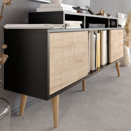 Decorotika Char Tv Stand Tv Unit For Tvs Up To 72 Inch Black And Sapphire Oak - thumbnail 3
