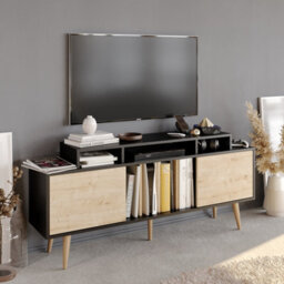 Decorotika Char Tv Stand Tv Unit For Tvs Up To 72 Inch Black And Sapphire Oak - thumbnail 2