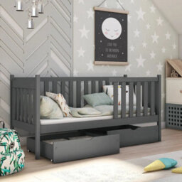 Arte Graphite Wooden Single Bed With Storage 90X190Cm - Modern Style, Built-In Drawers & Safety Guard - thumbnail 2