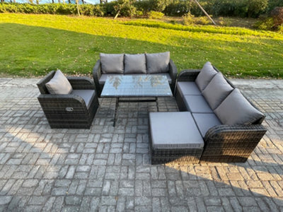 Fimous Outdoor Sofa Set Wicker Pe Rattan Garden Furniture Set With Dining Table Reclining Chair Dark Grey Mixed - image 1