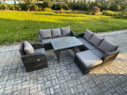 Fimous Outdoor Sofa Set Wicker Pe Rattan Garden Furniture Set With Dining Table Reclining Chair Dark Grey Mixed - thumbnail 2
