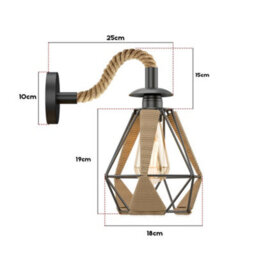 Ledsone Retro Hemp Rope Wall Sconce Lamp Rustic Industrial E27 Base Metal Shade Wall Mounted Lighting Fixture With Bulb - thumbnail 4