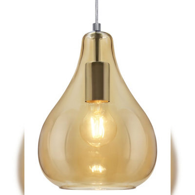 Long Life Lamps Company Modern Tear Drop Ceiling Pendant Light Glass Smoked Amber Lamp Shade H3067 - image 1