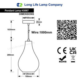 Long Life Lamps Company Modern Tear Drop Ceiling Pendant Light Glass Smoked Amber Lamp Shade H3067 - thumbnail 2