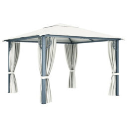 Berkfield Gazebo With Curtain&led String Lights 3X3 M Cream Aluminium - thumbnail 7