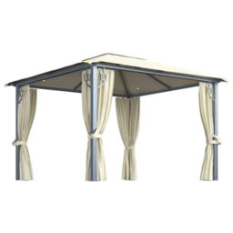 Berkfield Gazebo With Curtain&led String Lights 3X3 M Cream Aluminium - thumbnail 2
