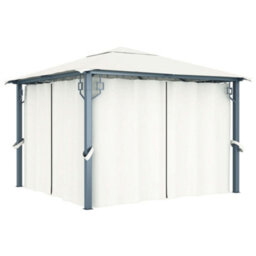 Berkfield Gazebo With Curtain&led String Lights 3X3 M Cream Aluminium - thumbnail 3