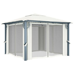 Berkfield Gazebo With Curtain&led String Lights 3X3 M Cream Aluminium - thumbnail 4
