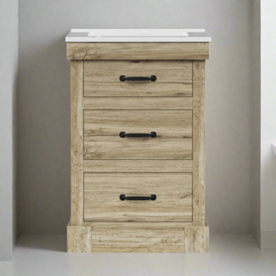 Teamson Home Single Bathroom Vanity With Integrated Square Sink And Two Drawers, Light Oak - 865 X 610 X 470 (mm) - image 1