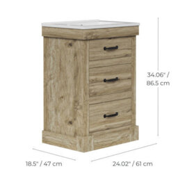 Teamson Home Single Bathroom Vanity With Integrated Square Sink And Two Drawers, Light Oak - 865 X 610 X 470 (mm) - thumbnail 7