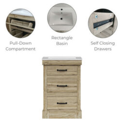Teamson Home Single Bathroom Vanity With Integrated Square Sink And Two Drawers, Light Oak - 865 X 610 X 470 (mm) - thumbnail 6