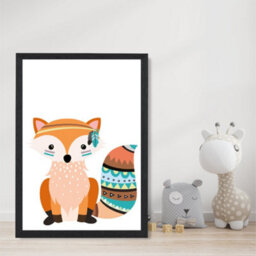 Artze Wall Art Orange Fox Tribal Animal Art Print With Black Frame Size: A4 - thumbnail 2