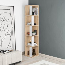 Decortie Piano Modern Corner Bookcase Shelving Unit Tall Display Unit Corner Shelf Oak, White 158.9Cm - thumbnail 1