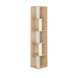 Decortie Piano Modern Corner Bookcase Shelving Unit Tall Display Unit Corner Shelf Oak, White 158.9Cm - thumbnail 2