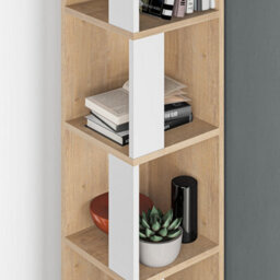 Decortie Piano Modern Corner Bookcase Shelving Unit Tall Display Unit Corner Shelf Oak, White 158.9Cm - thumbnail 4