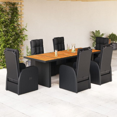 Berkfield 7 Piece Garden Dining Set With Cushions Black Poly Rattan - image 1